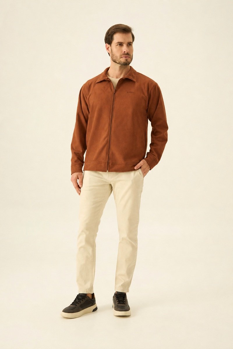 Jaqueta Suedine Masculina Plus Size com Zíper e Bolso Lateral DonnaGê